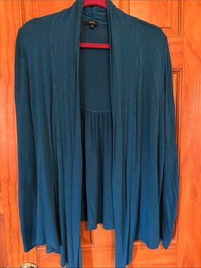 Storm Teal Open-Front Draped Cardigan